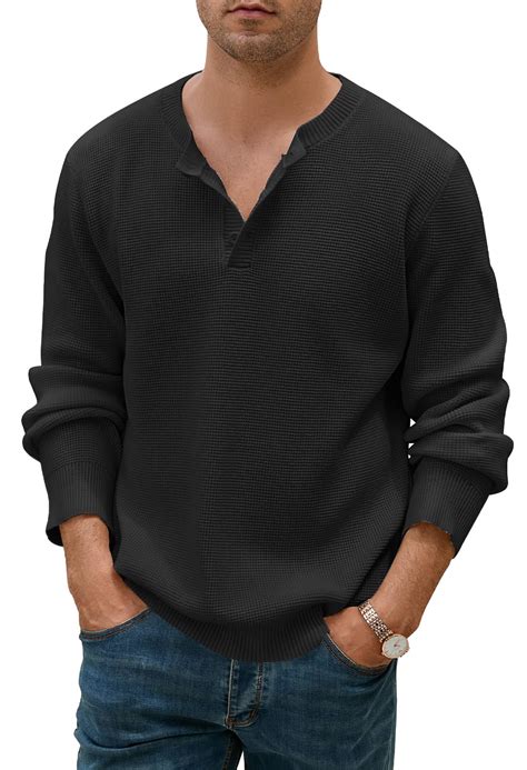 MEROKEETY Men's Long Sleeve Pullover Sweater Crew Neck Button Casual ...