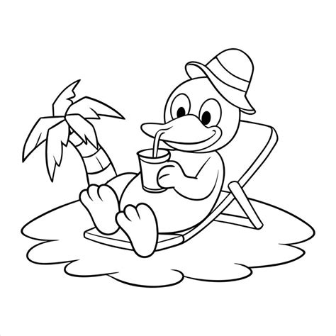 Cute duck relax in beach and holding juice cartoon vector | Premium AI ...