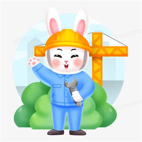 手绘插画风各行各业的职业兔子形象之工人兔元素PNG图片素材下载_手绘PNG_熊猫办公