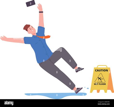 Young man slipping on wet floor. Person falling down accident isolated ...