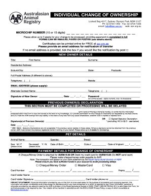 2018 Form AU AAR Individual Change of Ownership - Blank Fillable ...