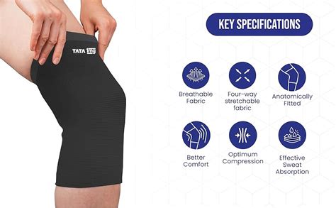 Tata 1mg Knee Cap Black Edition for Sports, Exercise & Pain Relief ...