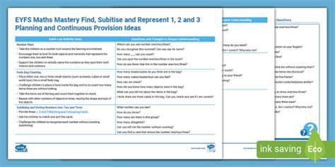 EYFS Maths Find Subitise Represent 1, 2 and 3 Planning Ideas