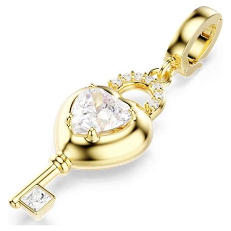 Idyllia charm, Mixed cuts, Heart with key, White, Gold-tone plated ...