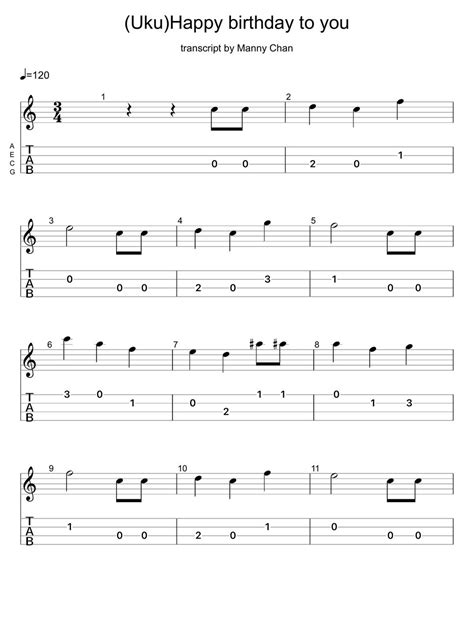 N/A - Happy birthday to you (Ukulele tab) Tab + lembaran musik pertama ...