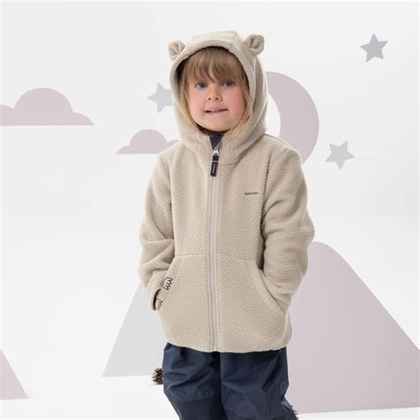 Kids’ Fleece Jacket - MH 500 Beige - Linen beige - Quechua - Decathlon