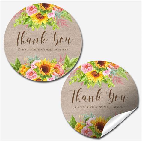 Sunflower and Peony Thank You Customer Appreciation Sticker Labels for ...