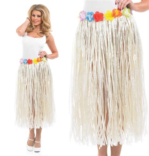 Ladies Hawaiian Hula Girl Grass Skirt Fancy Dress Costume 24-50" Waist ...