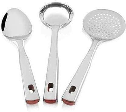 Buy Stainless Steel 3-Piece Kitchen Utensil Set, Ladle, Skimmer and ...