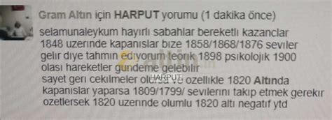 16 Aralık 2020 HARPUT Gram grafikli yorumu - Yorumlu grafik