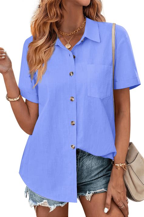 Fantaslook Womens Button Down Short Sleeve Shirt, Collared Casual ...