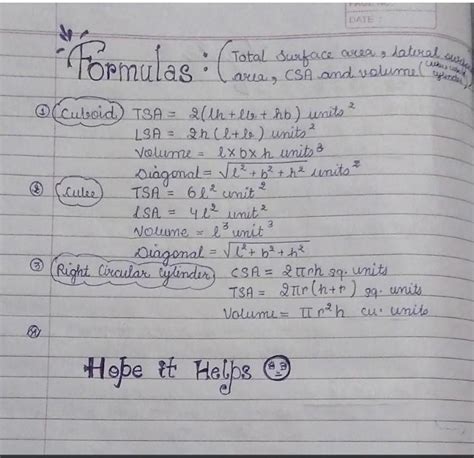 What is formula of lateral surface area of cylinder,cuboid and cube ...