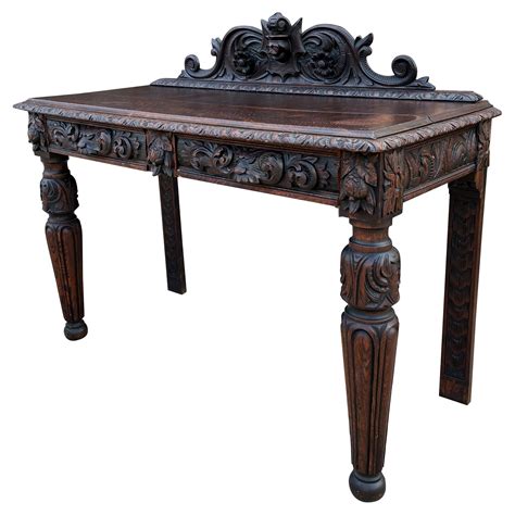 Antique French Table Hall Entry Console Sofa Table Two Drawers Oak C ...