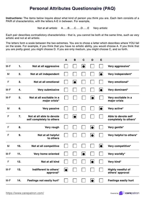 Personal Attributes Questionnaire & Example | Free PDF Download