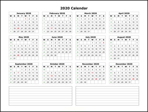 Catch 85 X 11 2020 Yearly Calendar Printable Calendar Printables ...