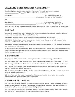 Jewelry Consignment Contract Template Form - Fill Online, Printable ...