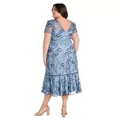 Plus Size R&M Richards Embroidered Tea Length Flounce Dress