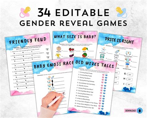 Editable Gender Reveal Games Bundle Gender Reveal Party Ideas Blue Pink ...