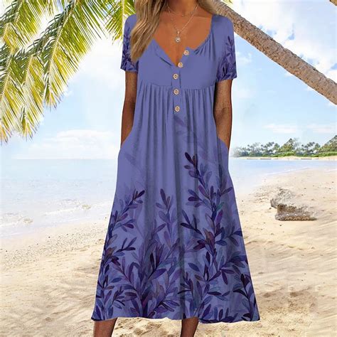 TIANEK Plus Size Summer Dress for Women, Purple Casual V-Neck Short ...
