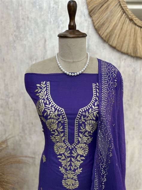Pitta Work Mul Chanderi Unstitched Suit Set – The Kapdakart