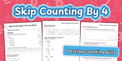 Skip Counting By 4 Activity Sheet - Twinkl