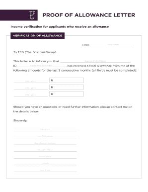 PROOF OF ALLOWANCE LETTER - Fill and Sign Printable Template Online