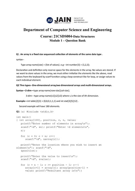 Data Structures Module 1 QB and Solutions - Department of Computer ...
