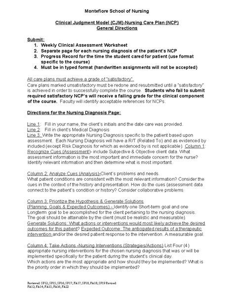 CJM Nursing Care Plan Directions Fall 23 - Montefiore School of Nursing ...