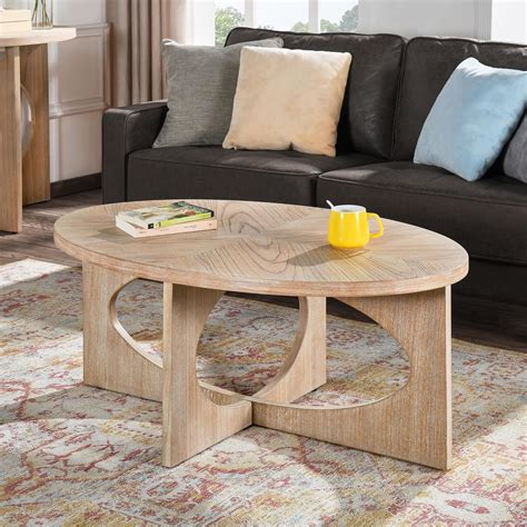 Amazon.com: PADMA HOUSE Wooden Oval Coffee Table, Solid Natural Wood ...