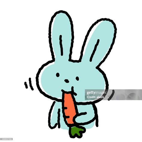 Cute Rabbit Line Drawing Eating A Carrot High-Res Vector Graphic ...