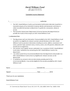 AU David Williams Fund Centrelink Income Statement 2017-2025 - Fill and ...