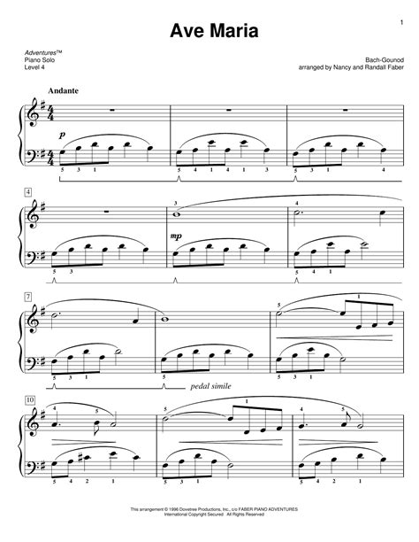 Ave Maria by Nancy and Randall Faber Sheet Music for Piano Adventures ...