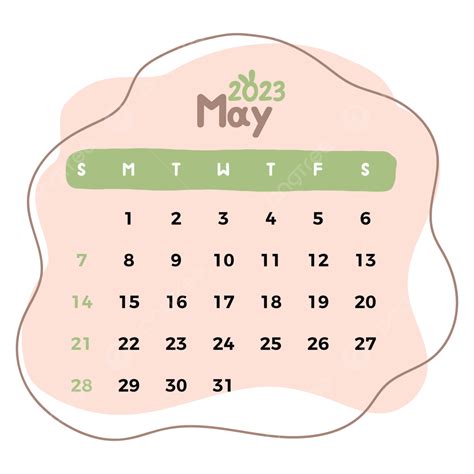 May 2023 Calendar Aesthetic Vector Illustration, May 2023, May, Monthly ...