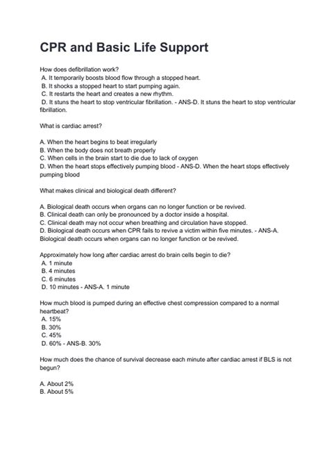CPR and Basic Life Support Questions and answers graded A+ 2025/2026 ...