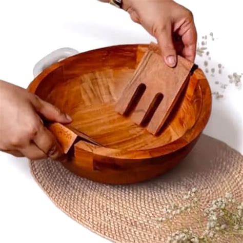 Buy The Sanctum Hand-Carved Wooden Salad Bowl with Built-in Servers ...