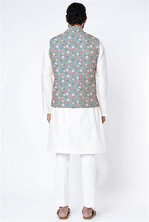 Printed Raw Silk Nehru Jacket – Yashodhara