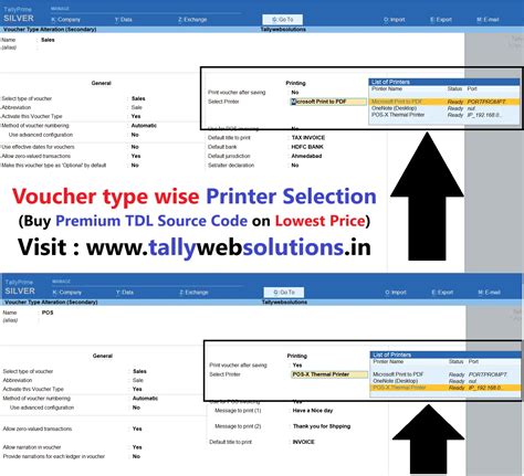 TDL Source Code of Voucher type wise Printer Selection in Tally Prime 7 ...