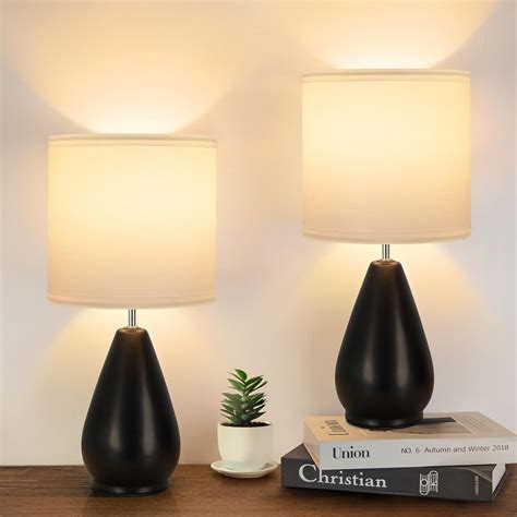 Yacoto Ceramic Table Lamps Set of 2, Small Black Bedside Lamps for ...