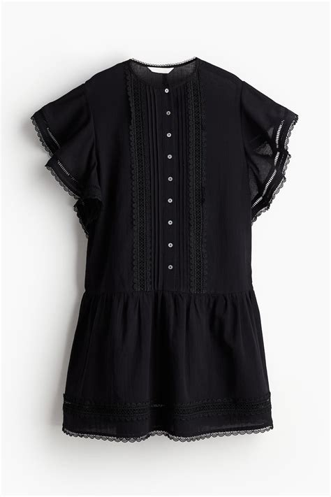 Pintucked cotton dress - Black - Ladies | H&M IN