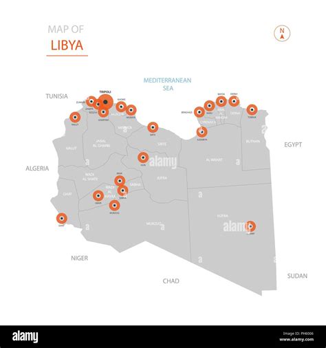 Stylized vector Libya map showing big cities, capital Tripoli, administrative divisions Stock ...