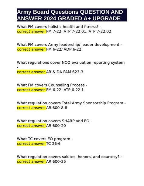Army Board Questions QUESTION AND ANSWER 2024 GRADED A+ UPGRADE | Exams ...