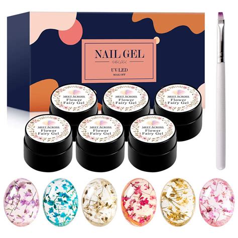 MEET ACROSS Dried Flower Gel - 6 Colors Flower Fairy Gel Nail Polish ...