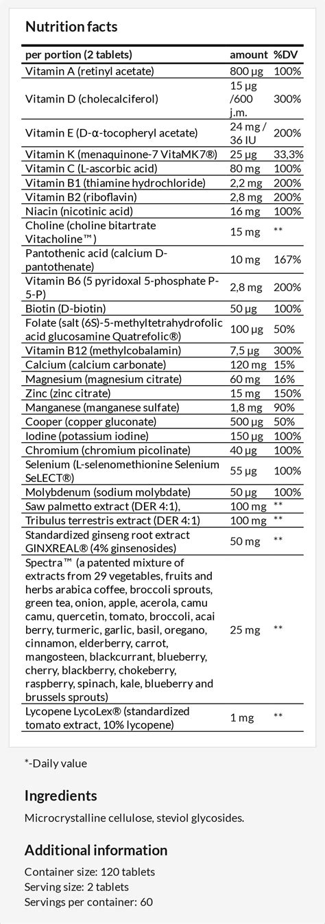 Aliness Premium Vitamin Complex for Man 120 tab. | MZ-Store