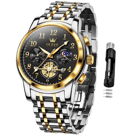 OLEVS Men's Business Watch Gold Black with Large Easy-Read Analog ...