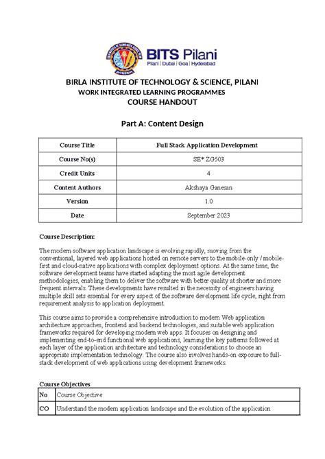 Full Stack Application Development Course Handout (ZG503) - Jan 2024 ...