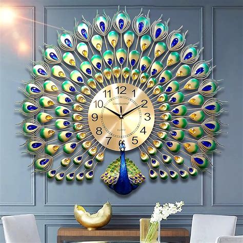 HAOWANJP Large Peacock Wall Clock - Elegant 3D Metal Design - India | Ubuy