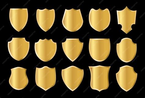 Set of gold shield icons for branding security logos heraldry designs ...