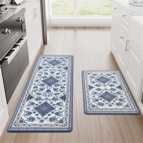 Amazon.com: Sratte 2 Pcs Blue Floral Kitchen Mat Set for Floor Spring ...