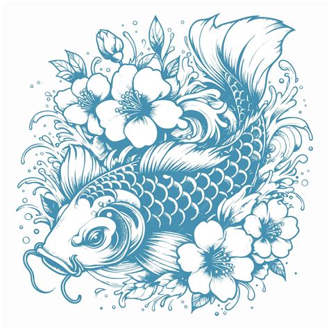 Premium Vector | Koi fish with water and cherry flower Artwork vector ...