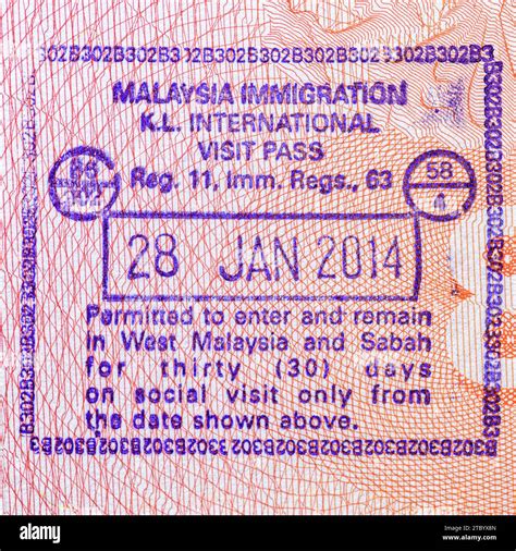 Border stamp in the passport when crossing the state border of Malaysia, Kuala Lumpur Stock ...